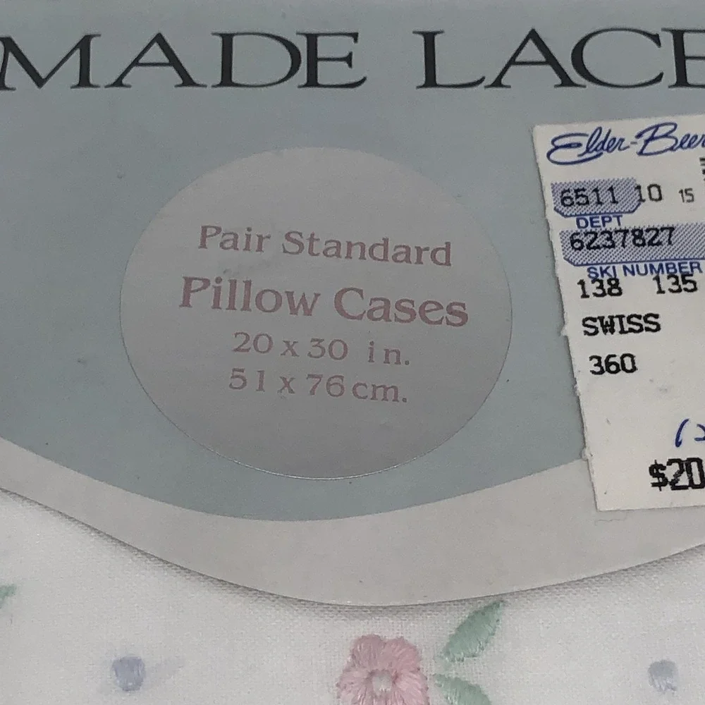 Handmade Lace SWISS FLORAL Dot Rose Pillowcase Pair Standard 100% Cotton NEW